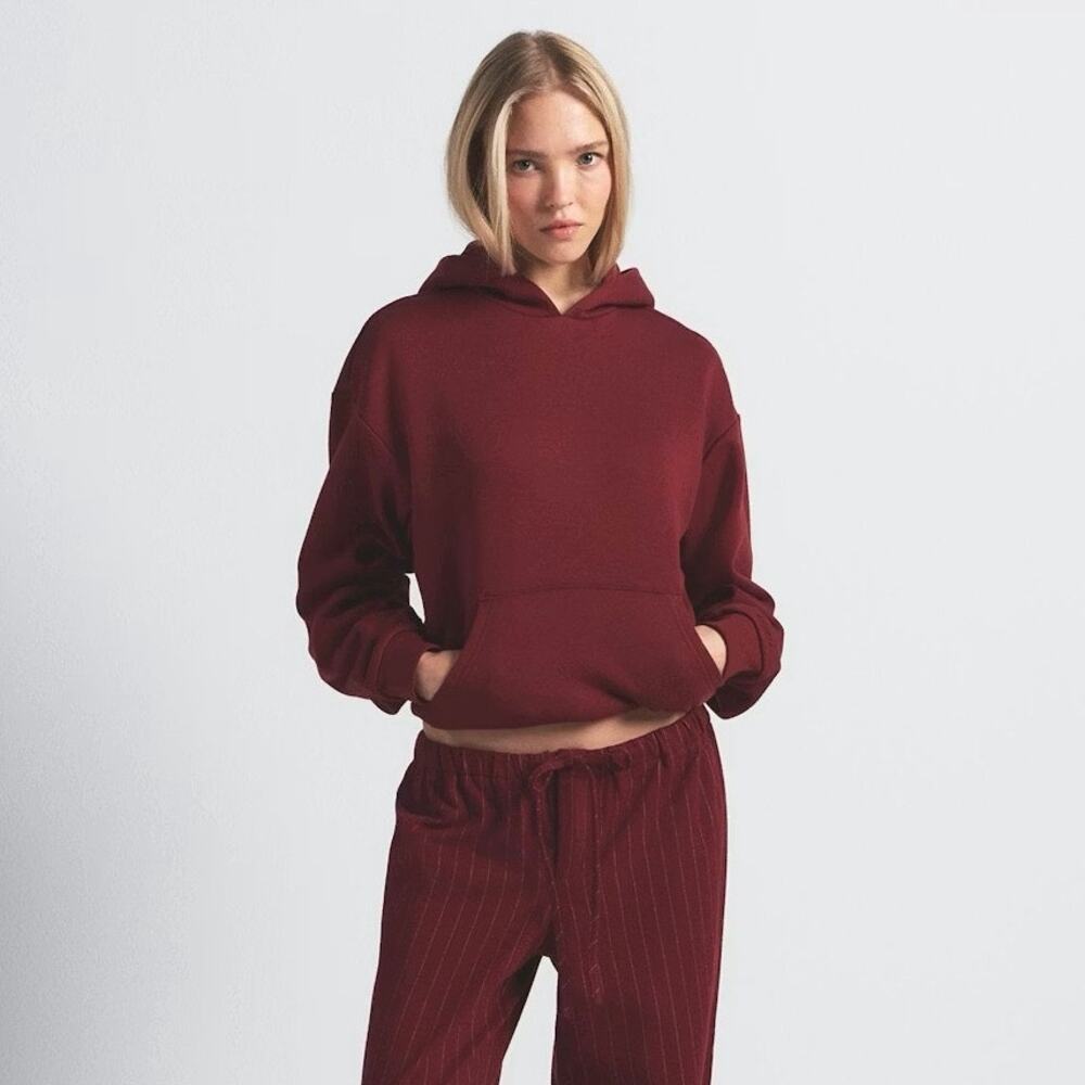 NWT SKIMS COTTON FLEECE CLASSIC HOODIE IN MERLOT SIZE XL